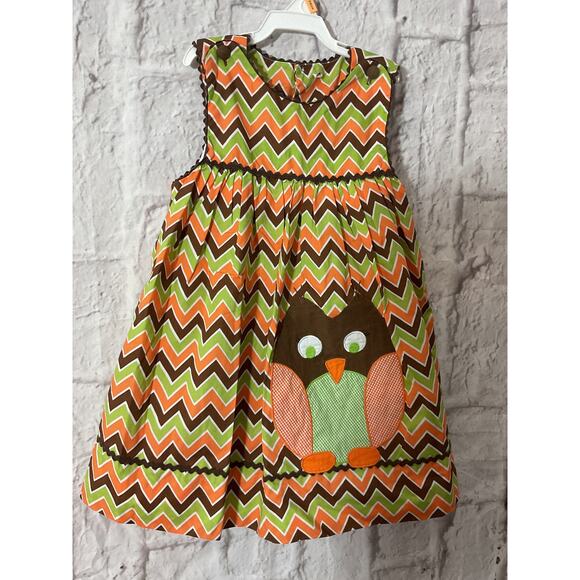 Chevron Owl Jumper Dress Size 2T Lime, Orange, Brown ! Cute! - Picture 5 of 6